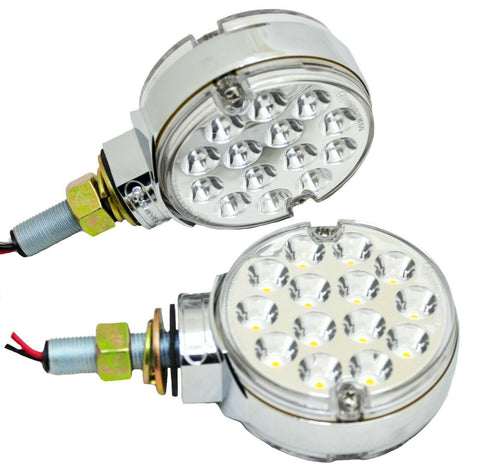 2-Turn Signal Led Lights 3” Pearl Clear 2 Face Amber/Red 14 LEDs 1 Stud GG#75195