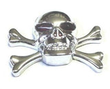 UP Cut Out Skull & Crossbones Emblem w/Red Eyes Chrome Plastic Tape Mount #50100