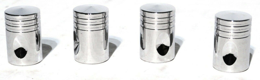 Tire Valve Stem Caps Standard Size Piston Style Chrome Plated UP#70031Set of 4