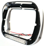 headlight bezels(2) 6x8 clear lens amber LEDS chrome plastic visor for Peterbilt