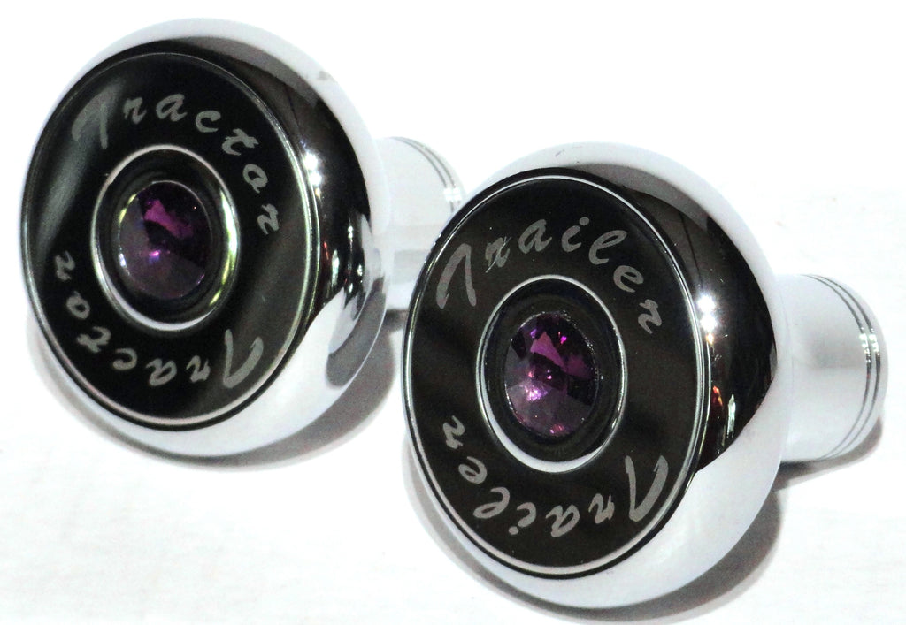 Tractor Tailer Parking Air Brake Knob Set Deluxe Screw-On Dark Purple Jewels