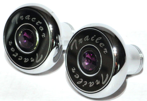 Tractor Tailer Parking Air Brake Knob Set Deluxe Screw-On Dark Purple Jewels