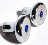 Tractor Tailer Parking Air Brake Knob Set Deluxe Screw-On Blue Jewel, Chrome Body