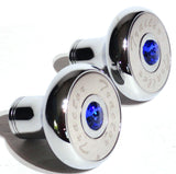 Tractor Tailer Parking Air Brake Knob Set Deluxe Screw-On Blue Jewel, Chrome Body