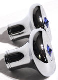 Tractor Tailer Parking Air Brake Knob Set Deluxe Screw-On Blue Jewel, Chrome Body
