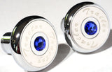 Tractor Tailer Parking Air Brake Knob Set Deluxe Screw-On Blue Jewel, Chrome Body