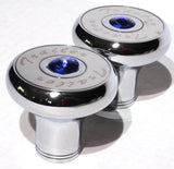 Tractor Tailer Parking Air Brake Knob Set Deluxe Screw-On Blue Jewel, Chrome Body