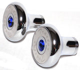 Tractor Tailer Parking Air Brake Knob Set Deluxe Screw-On Blue Jewel, Chrome Body