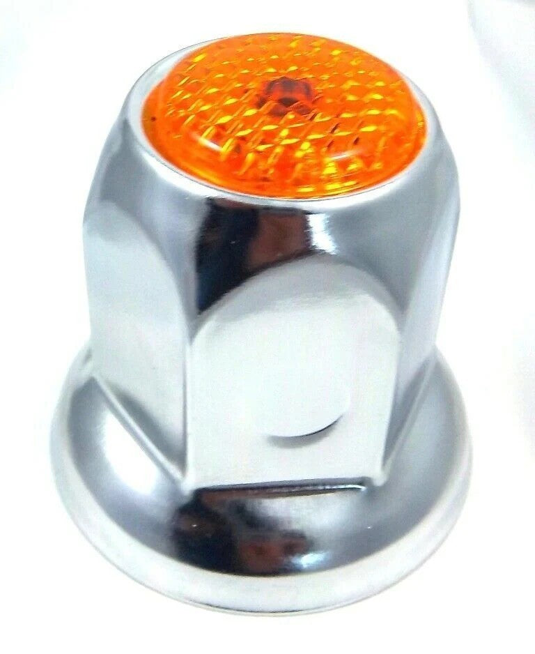 Lug Nut Covers 33mm Push-On Amber Reflector Chrome 2" Tall #10038 Set of 40