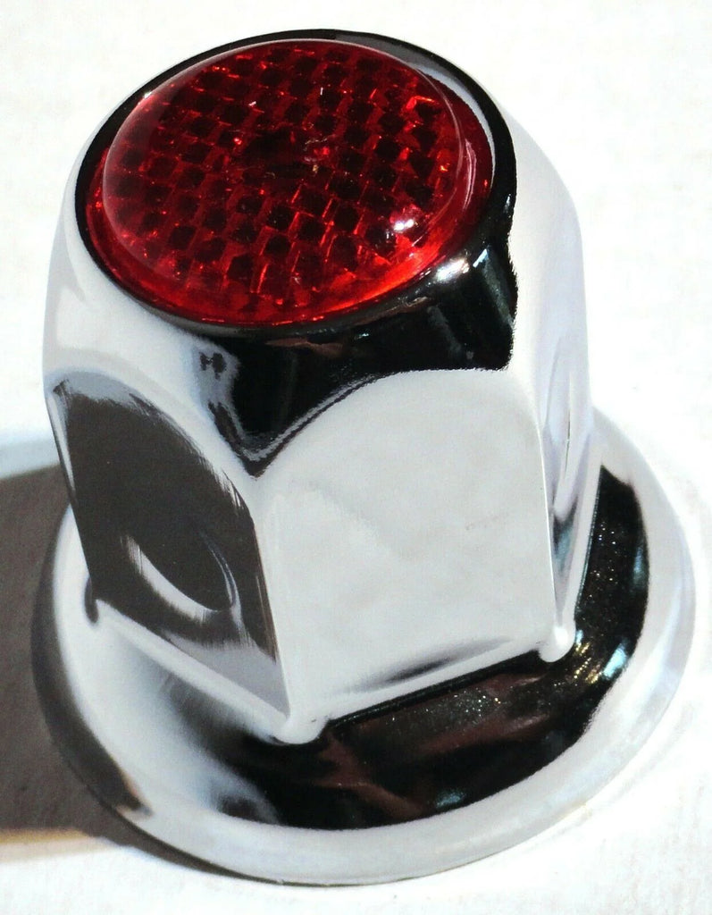 Lug Nut Covers 33 mm Push-On Red Reflector Chrome 2" Tall UP#10039 Set of 5