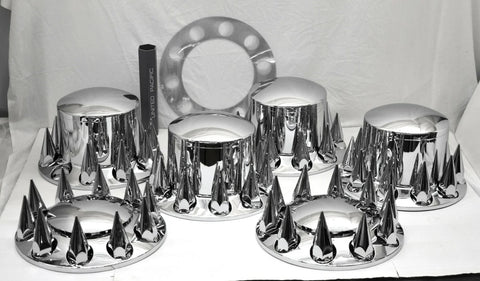 Chrome Axle Covers Combo Kit Front Rear Dome Hub Caps 33mm Spike Lug Nut Covers