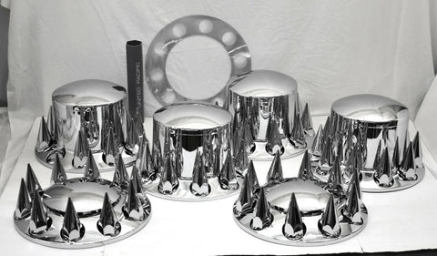 Chrome Axle Covers Combo Kit Front Rear Dome Hub Caps 33mm Spike Lug Nut Covers