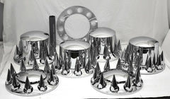 Chrome Axle Covers Combo Kit Front Rear Dome Hub Caps 33mm Spike Lug Nut Covers