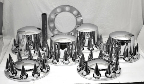 Chrome Axle Covers Combo Kit Front Rear Dome Hub Caps 33mm Spike Lug Nut Covers
