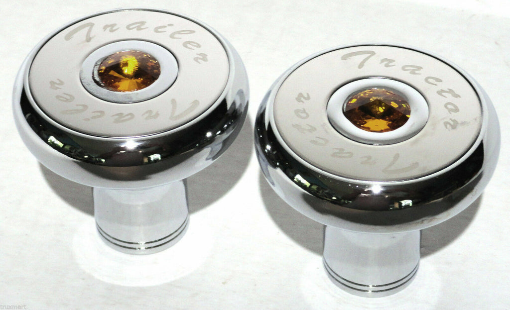 Tractor Trailer Knob Set Air Brakes Screw on Amber Jewel Chrome UP21510-23516