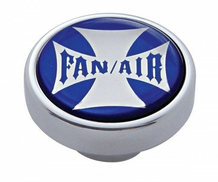 Fan Air Control Knob Chrome Aluminum w/ 1" Blue Maltese Cross Sticker UP#23607