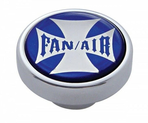 Fan Air Control Knob Chrome Aluminum w/ 1" Blue Maltese Cross Sticker UP#23607