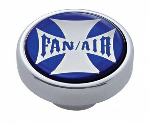 Fan Air Control Knob Chrome Aluminum w/ 1" Blue Maltese Cross Sticker UP#23607
