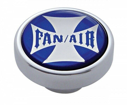Fan Air Control Knob Chrome Aluminum w/ 1" Blue Maltese Cross Sticker UP#23607