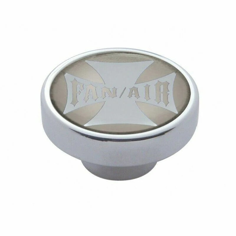 UP Fan Air Control Knob Chrome Aluminum w/ Silver Maltese Cross Sticker #23611
