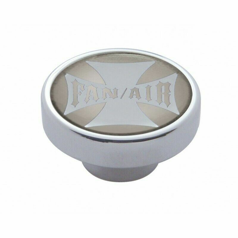 UP Fan Air Control Knob Chrome Aluminum w/ Silver Maltese Cross Sticker #23611