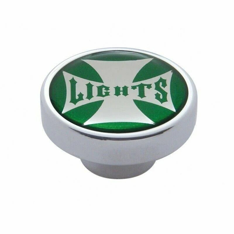 Panel Lights Control Knob Chrome Aluminum w/ Green Maltese Sticker UP#23614