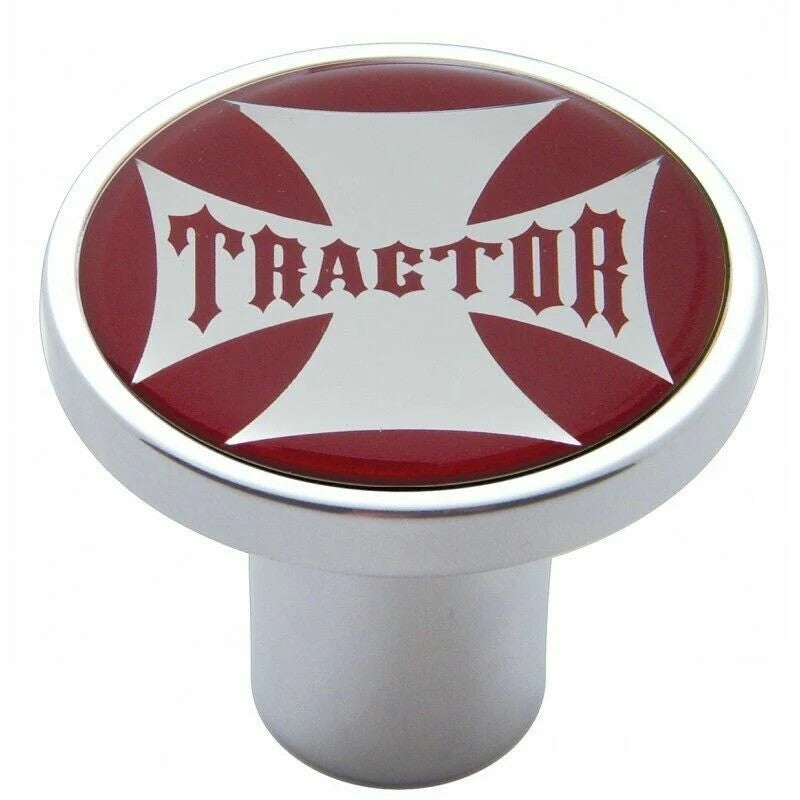 Air Brake Knob Tractor Screw-On Chrome w/ Red Maltese Cross Sticker UP#23658