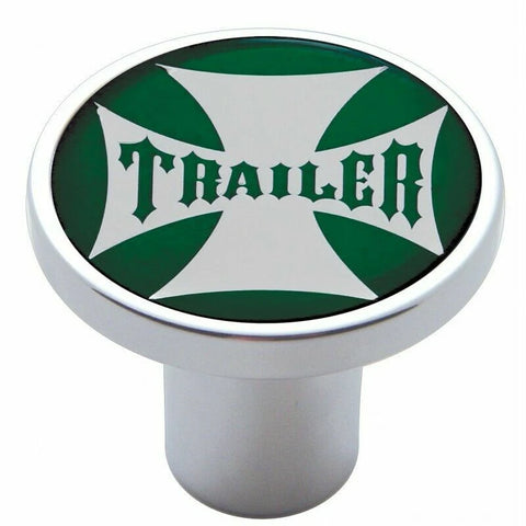 Air Brake Knob Trailer Screw-On Chrome w/ Green Maltese Cross Sticker UP#23662