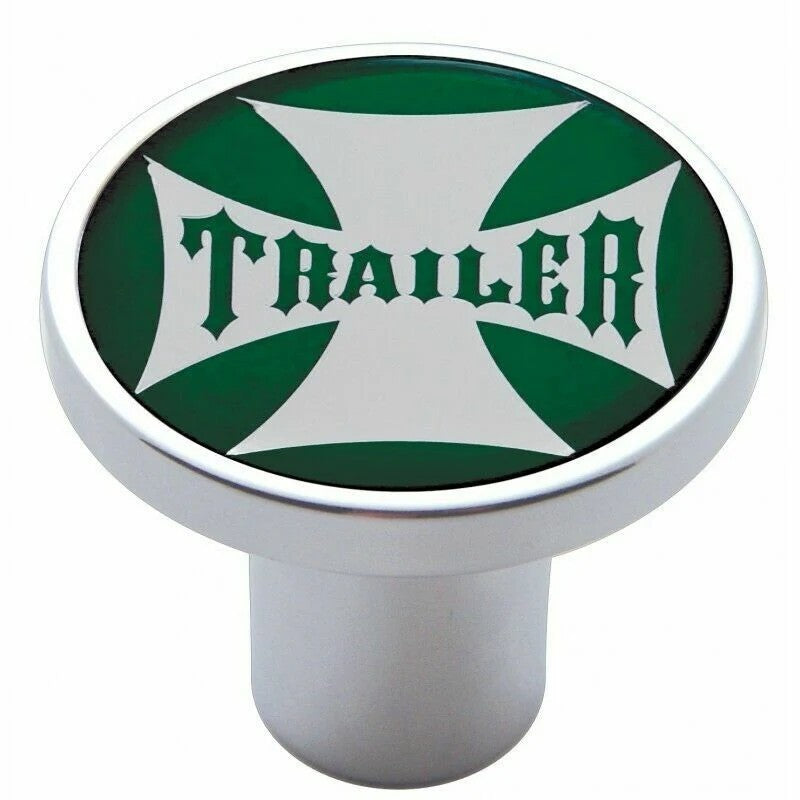 Air Brake Knob Trailer Screw-On Chrome w/ Green Maltese Cross Sticker UP#23662
