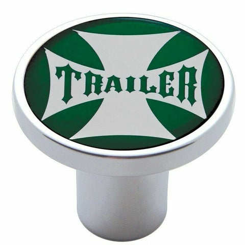 Air Brake Knob Trailer Screw-On Chrome w/ Green Maltese Cross Sticker UP#23662