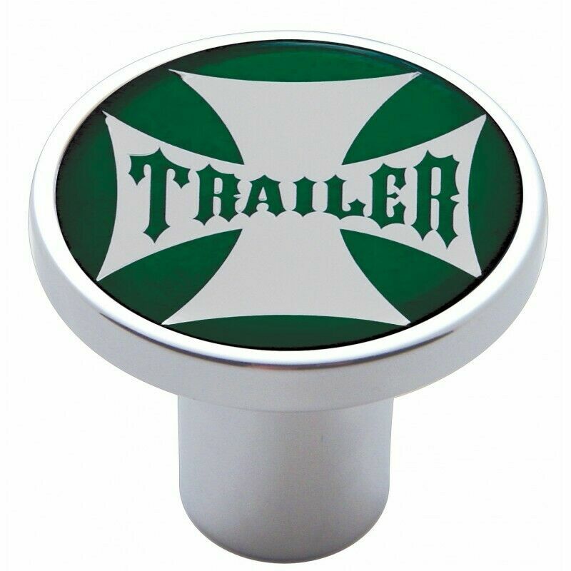 Air Brake Knob Trailer Screw-On Chrome w/ Green Maltese Cross Sticker UP#23662