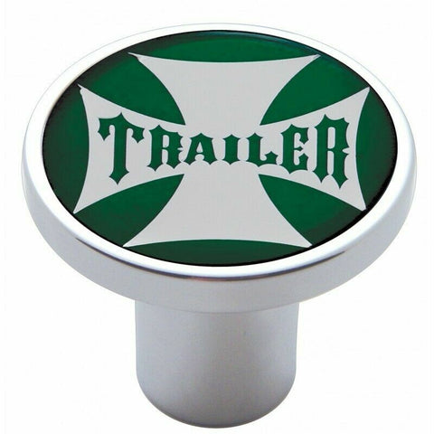 Air Brake Knob Trailer Screw-On Chrome w/ Green Maltese Cross Sticker UP#23662