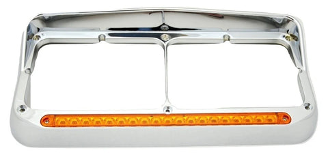 Dual 4x6 Headlight Bezel w/19 LED Bar Visor for Pre 2006 Peterbilt UP#32346-Each