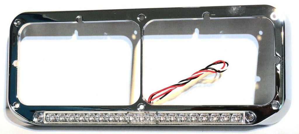 Dual Rectangular Headlight Bezel Clear Lens 19 Amber LEDs Plastic UP#32359 Pair