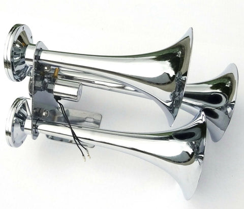 Train Horn 3 Bell Trumpet 145 Decibel +-10dB Chrome 3/8 Air Line 150PSI UP#46129