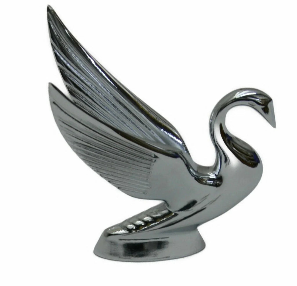 Hood Ornament Swan Bugler Chrome Flat Surface 2 Hole Mount 7 1/8" Tall GG#48010