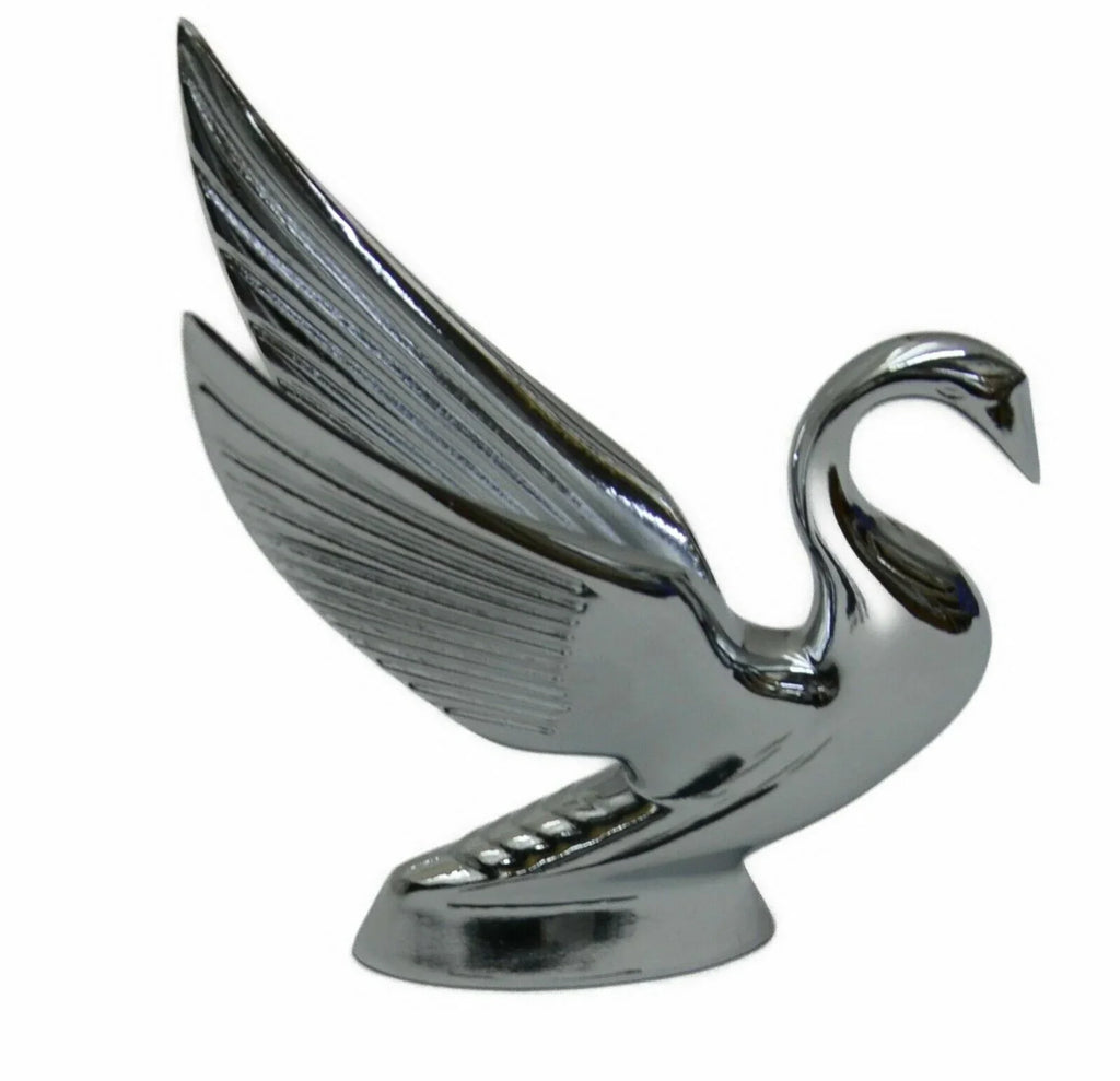Hood Ornament Swan Bugler Chrome Flat Surface 2 Hole Mount 7 1/8" Tall GG#48010