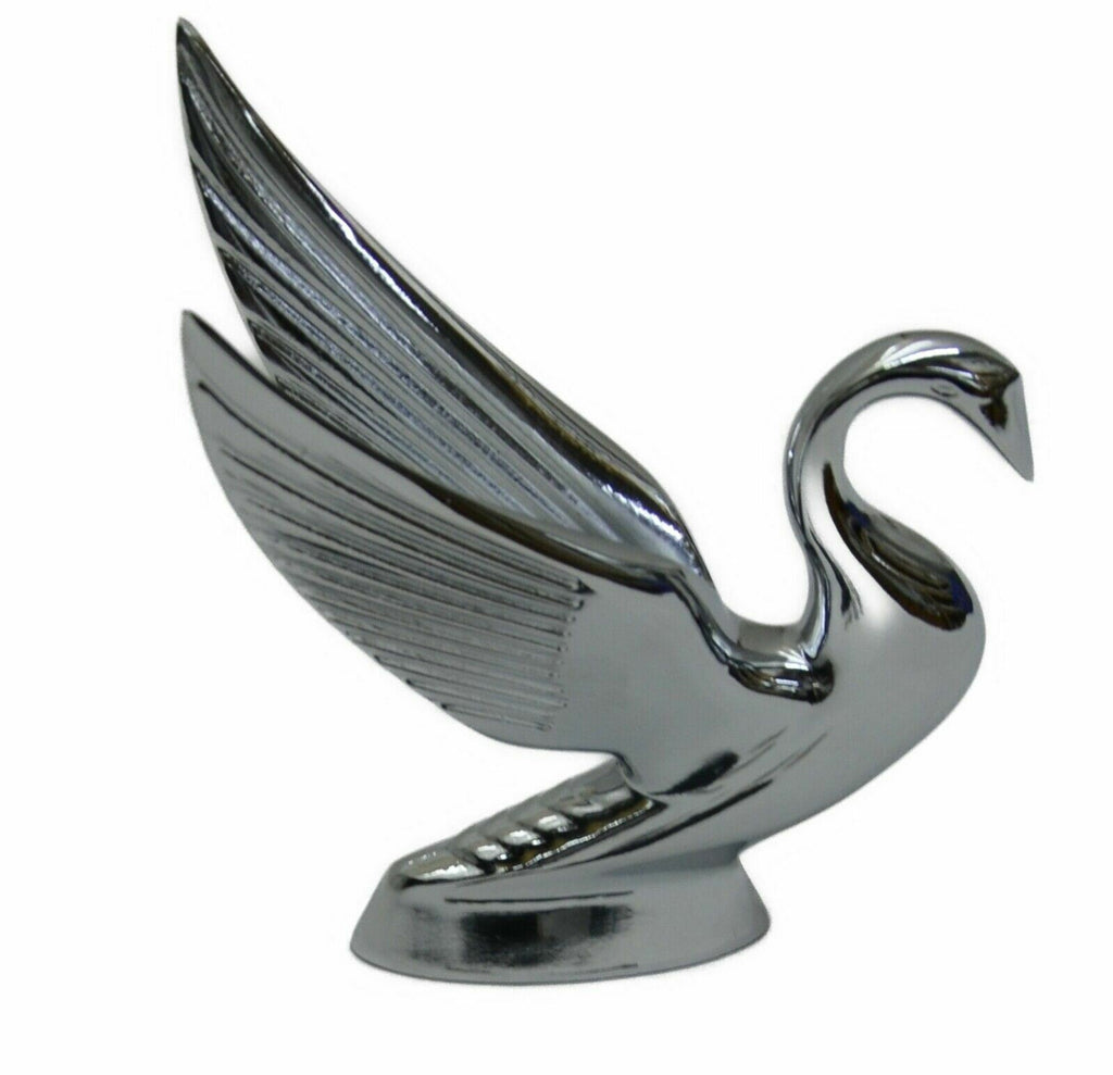 Hood Ornament Swan Bugler Chrome Flat Surface 2 Hole Mount 7 1/8" Tall GG#48010