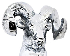 Hood Ornament Rams Head Chrome Die Cast for Flat Surface 3.5" Tall GG#48052
