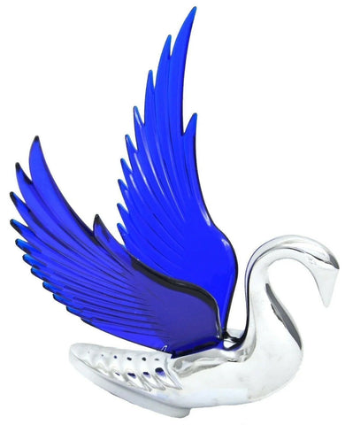 Lighted Hood Ornament Swan Bugler WindRider Blue Wings Chrome 7.5" GG#48097