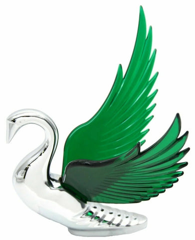 Lighted Hood Ornament Swan Bugler Windrider Green Wings Chrome 7.5" GG#48098