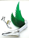 Lighted Hood Ornament Flying Goddess Windrider Green Wings Chrome GG#48108