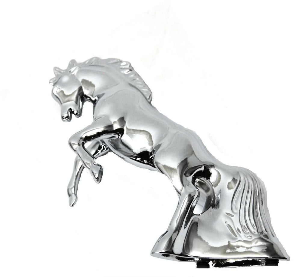 Hood Ornament Fighting Stallion for Flat Hood Chrome Die Cast 6 1/8 Tall GG48120