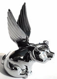 Hood Ornament Pull Flying Pig Chrome Metal for Flat Hood 7-5/8”, 3 Hole GG#48200