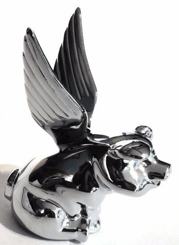 Hood Ornament Pull Flying Pig Chrome Metal for Flat Hood 7-5/8”, 3 Hole GG#48200