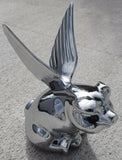 Hood Ornament Pull Flying Pig Chrome Metal for Flat Hood 7-5/8”, 3 Hole GG#48200
