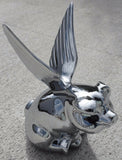 Hood Ornament Pull Flying Pig Chrome Metal for Flat Hood 7-5/8”, 3 Hole GG#48200