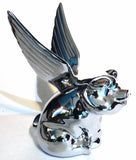 Hood Ornament Pull Flying Pig Chrome Metal for Flat Hood 7-5/8”, 3 Hole GG#48200