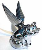Hood Ornament Pull Flying Pig Chrome Metal for Flat Hood 7-5/8”, 3 Hole GG#48200