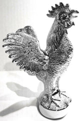 Hood Ornament Pull Rooster Chrome Metal Round Base 2-3/8" Diameter Base GG#48340